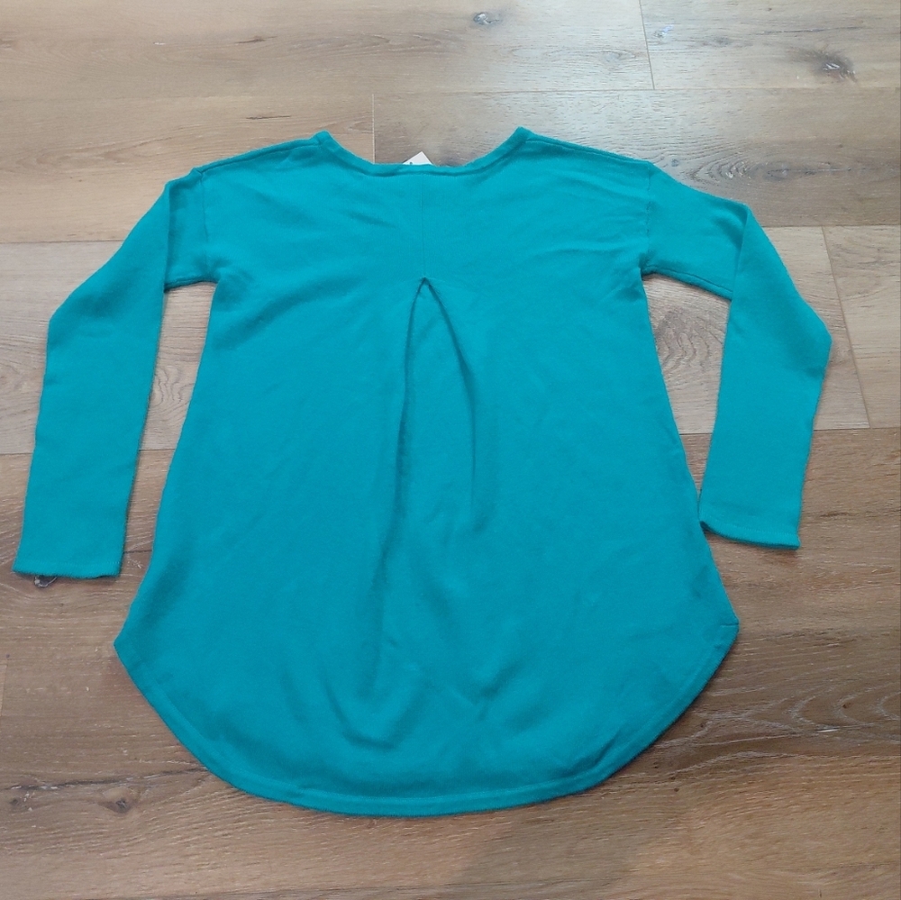 Saks Fifth Avenue Turquoise Long Sleeve Tee Sz Xs 100% Cashmere - Picture 2 of 8